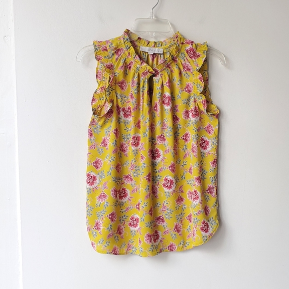 NWT Loft Floral Sleeveless Ruffle Top - Picture 1 of 12